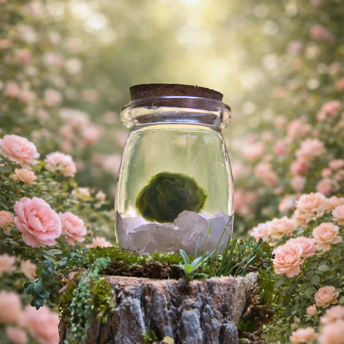 Rose Quartz Heart Moonling – Moss Ball Pet for Love and Harmony