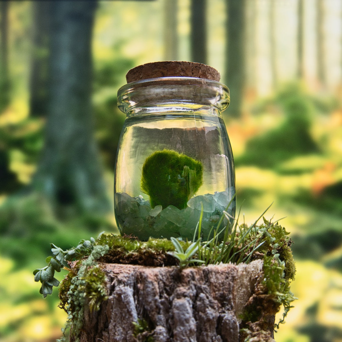 Green Aventurine Lucky Moonling – Moss Ball Pet for Luck and Growth